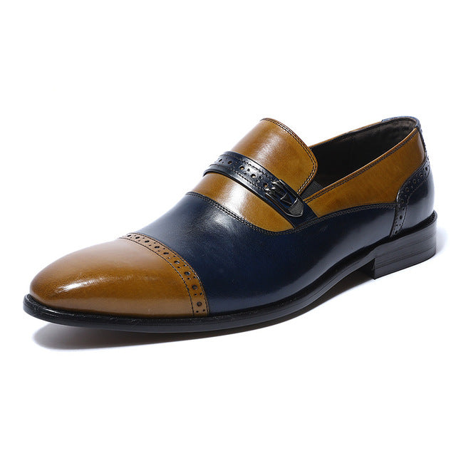 Blue Brown Men Loafers Formal Shoes With Perforated Detail - FanFreakz