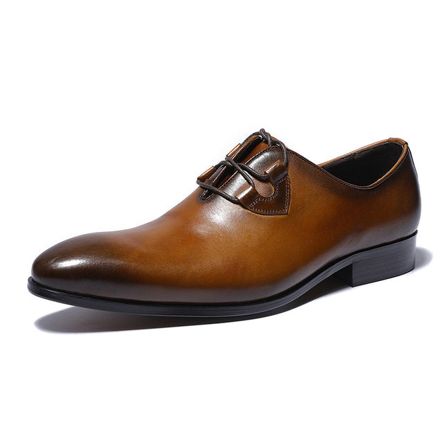 Gradient Pointed Toe Cross Tied Men Dress Shoes - FanFreakz