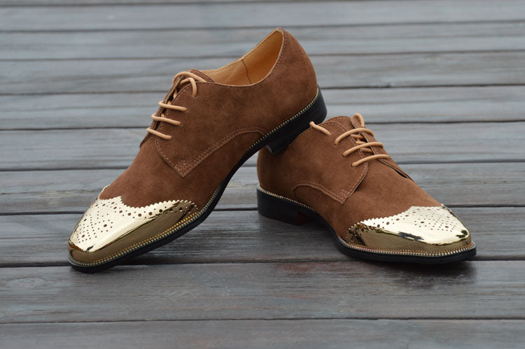 Perforated Gold Toe Men Formal Derby Shoes - FanFreakz