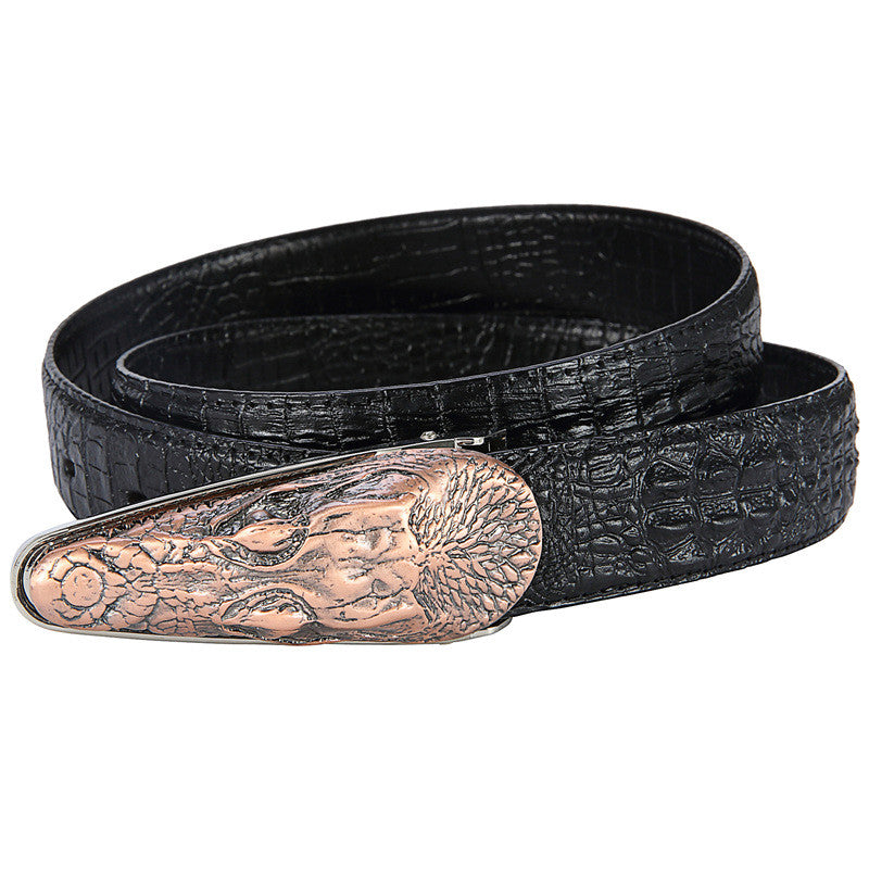 Mens Leather Belt with Crocodile Head Details - FanFreakz