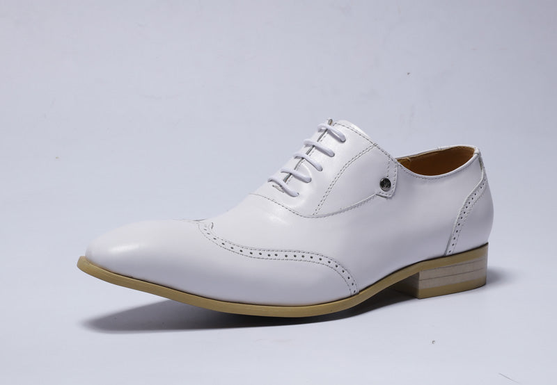 Perforated Wingtip Detail White Lace Up Men Shoes - FanFreakz