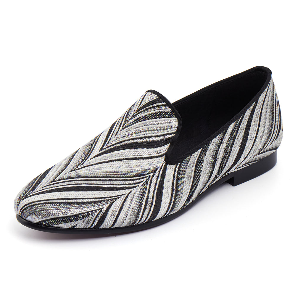 Black White Hairy Pattern Men Loafer Shoes - FanFreakz
