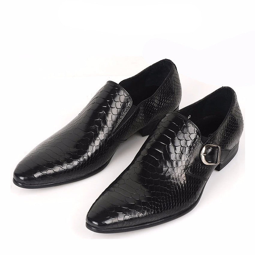 Snake Pattern Elegant Formal Men Loafers Shoes with Side Buckle Detail - FanFreakz