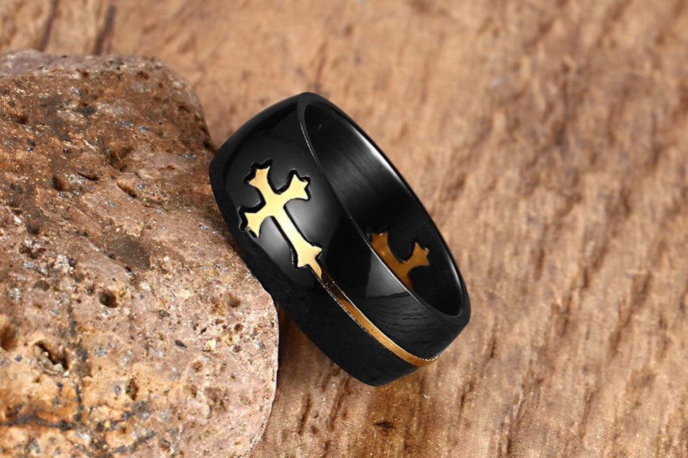 Separable Cross Ring for Men Woman Black Color Stainless Steel - FanFreakz