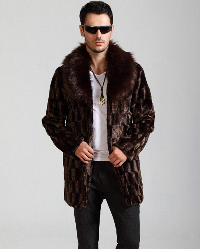 Brown Warm Winter Men Faux Fox Fur Jacket - FanFreakz