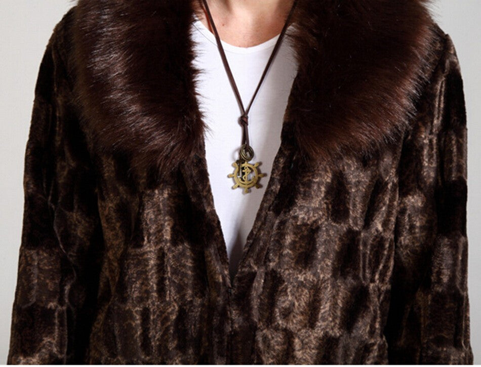 Brown Warm Winter Men Faux Fox Fur Jacket - FanFreakz