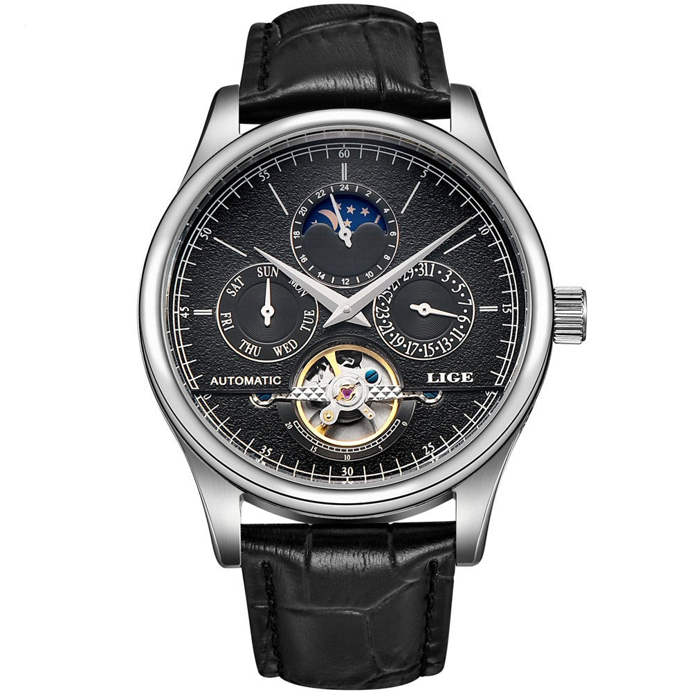 LIGE Luxury Moon Phase Automatic Tourbillon Watch - FanFreakz