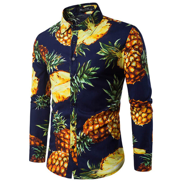 Pineapple Print Men Slim Fit Long Sleeves Shirt - FanFreakz