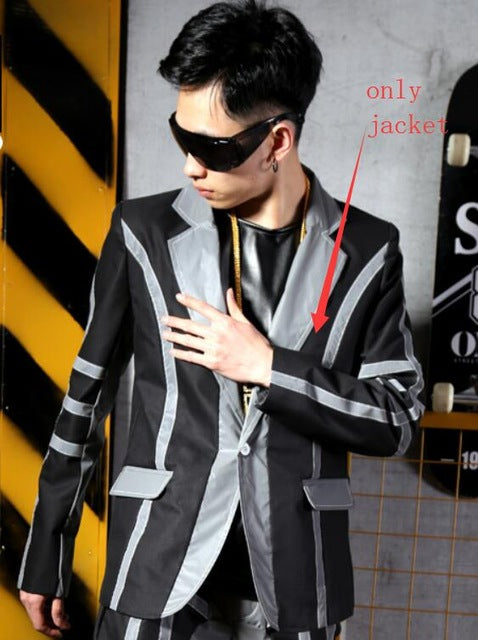 Fluorescent Grey Reflection of Light Men Hip Hop Suit for DJ or Stage Performance - FanFreakz