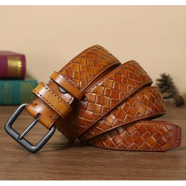 Pin Buckle Braided Leather Belt