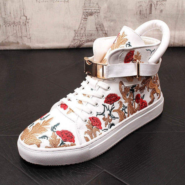 Embroidery Floral High Tops Lace Up Casual Men Sneaker – FanFreakz