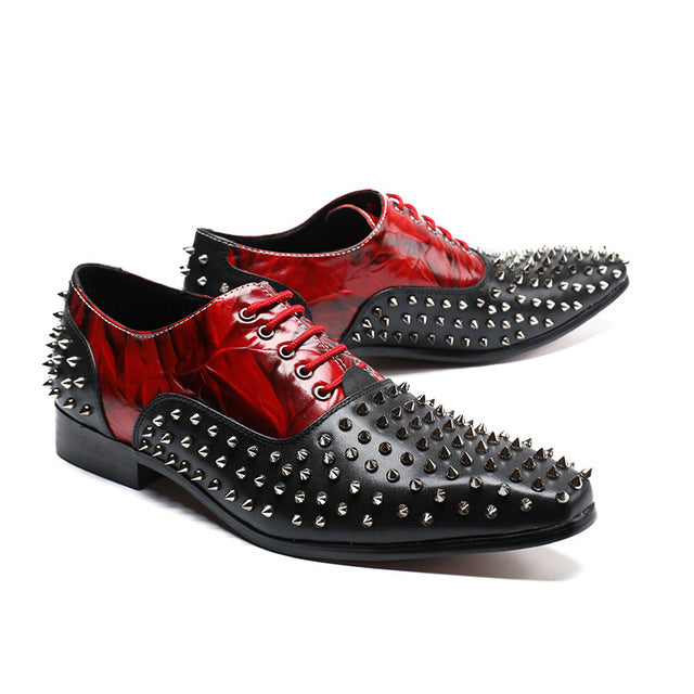 Classic Style Contrast Color Men Oxford Shoes with Rivets Details - FanFreakz