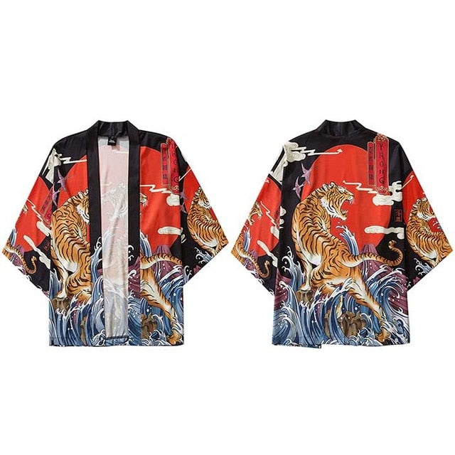 Roaring Tiger Print Haori Japanese Men Jacket