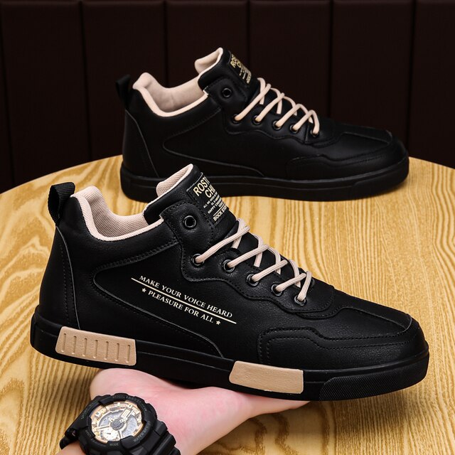 Solid High Cut Leather Sneakers – FanFreakz