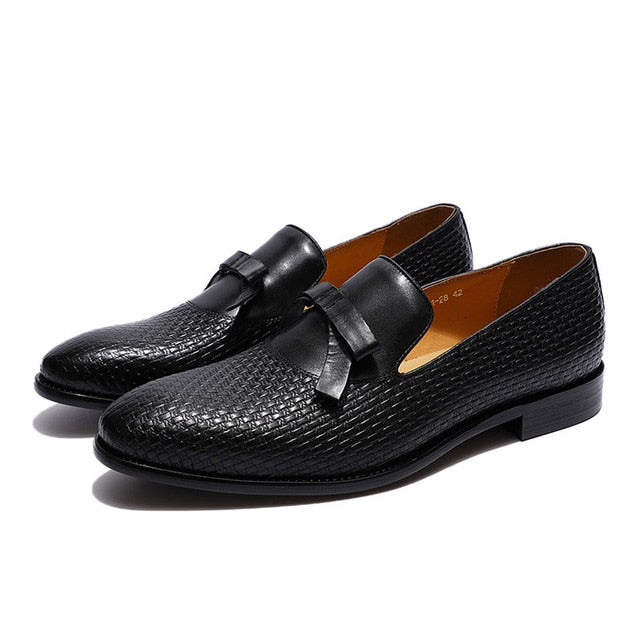 Bowtie Braid Textured Men Leather Loafer Dress Shoes - FanFreakz