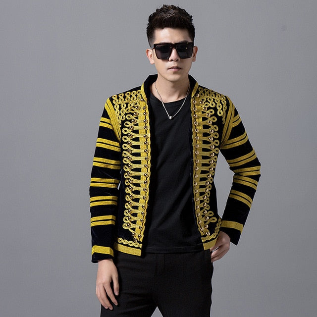 Black and Gold Court Style Men Dress Blazers for Stage Performer - FanFreakz