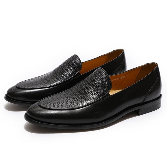 Brown Black Dress Embossed Lid Design Men Loafer Shoes - FanFreakz