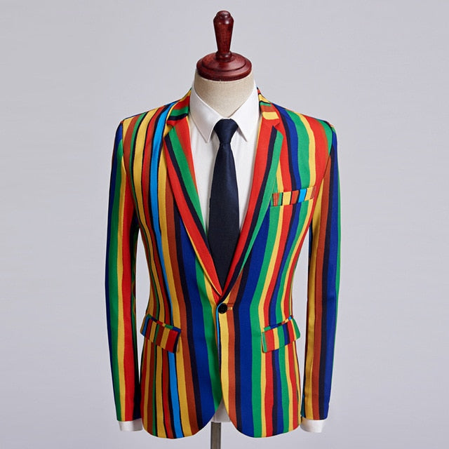 Bright Colourful Stripe Stage Style Men Costume Blazer - FanFreakz