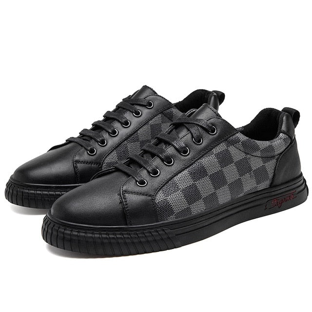 Black Brown Checkered Pattern Leather Shoes – FanFreakz