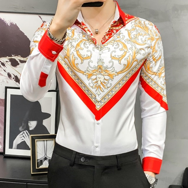 Royal Floral Printed Long-Sleeved Shirts