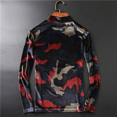 Camouflage Velour Men Turtleneck Sweater - FanFreakz