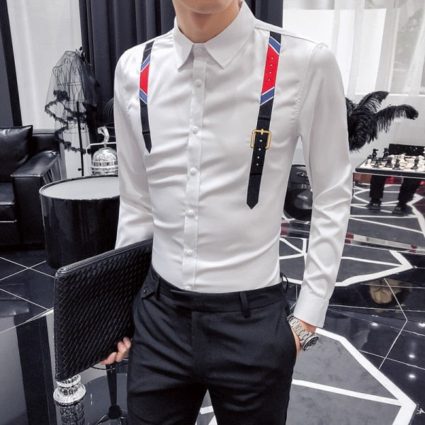 Clean Casual with Embroidery Belt Hanging Pattern Men Shirts - FanFreakz