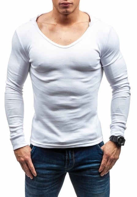 Basic O Neck Men Hooded Slim Long Sleeves T-Shirt - FanFreakz