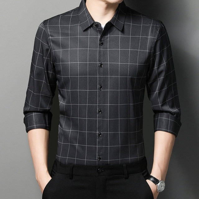 Checkered Lines Printed Pattern Long Sleeve Shirt